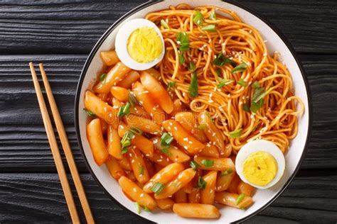 Rabokki, Tteokbokki or Topokki with Ramen, Korean Street Food, Spicy Rice Cakes Stock Image ...