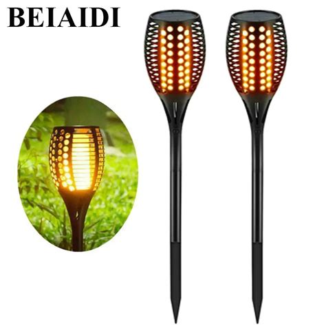 BEIAIDI 2pcs LED Solar Flickering Tiki Torches Light 96 LED Dancing ...