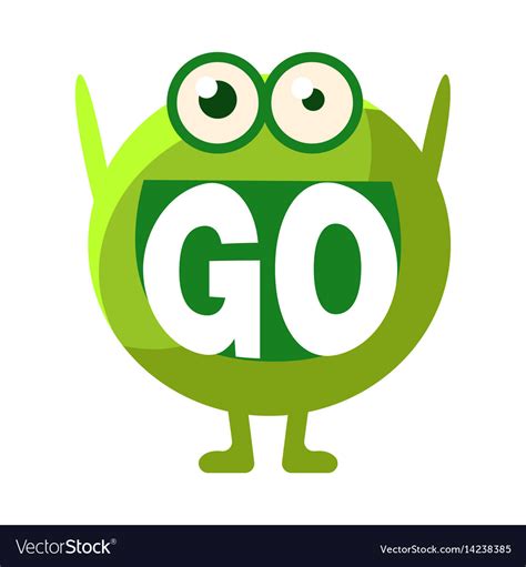 Green blob saying go cute emoji character Vector Image