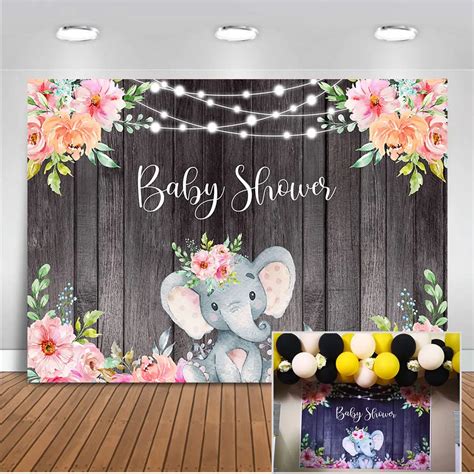 Elephant Baby Shower Backdrop For Photography Wood Floor Background For Photo Studio Flower ...