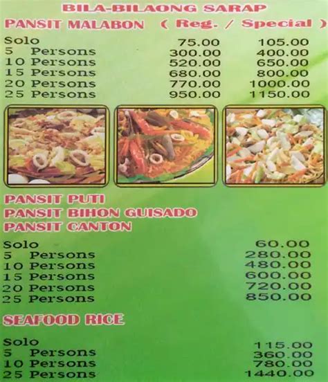 Pancit Malabon Price List