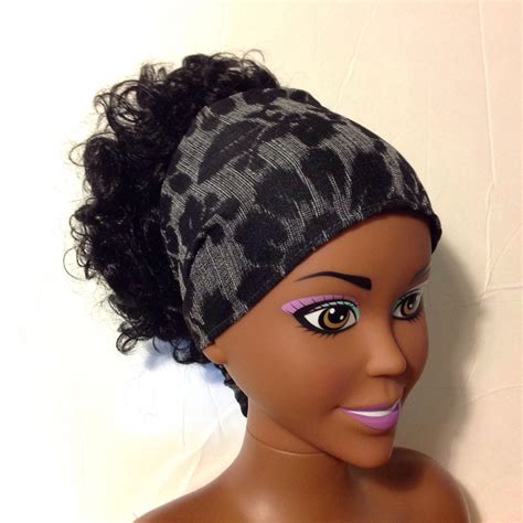 Black Jacquard Bandana Headband-bandana Headband-wide Headband-fabric Headband-head Wrap-yoga ...