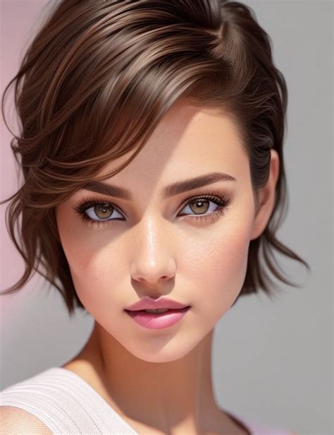 AI art, photorealistic, young woman with short brown hair and brown eyes Grl, Elise, Young Women ...