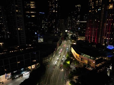 Aerial View Of Melbourne City Skyline At Night Stock Photo - Download Image Now - Apartment ...