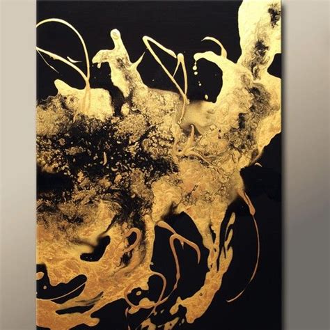 Wall Art Gold Abstract Painting 24x18 in Black Abstract Gold leaf ...