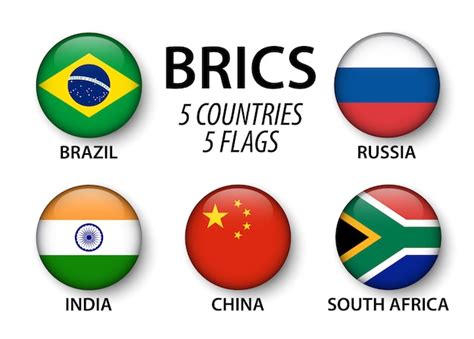 Brics flag . association of 5 countries and map on white background . isometric top design ...