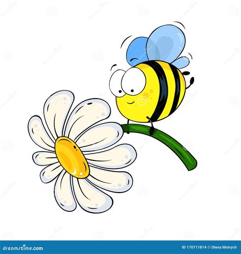 Cute Cartoon Bee with White Flower. Stock Vector - Illustration of animals, background: 170711814