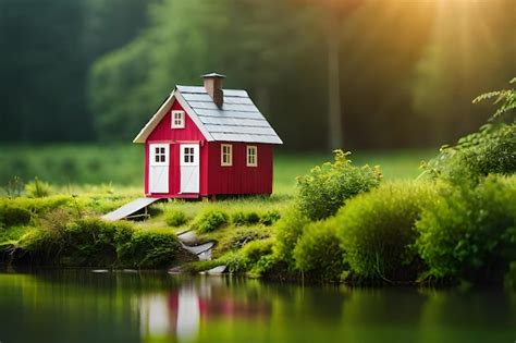 Premium Photo | A house on a dock by the lake