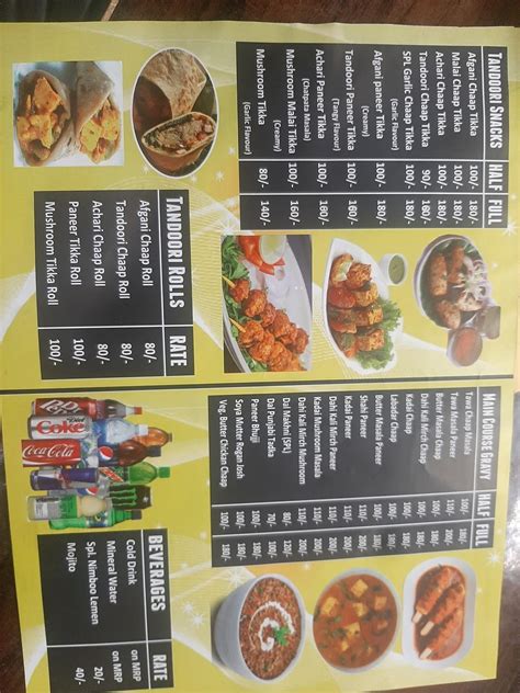 Menu at Tandoori hut, Samalkha