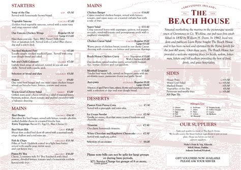 Menu at The Beach House Greystones - THE BEACH HOUSE