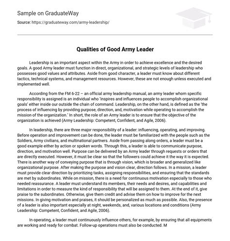 ⇉Qualities of Good Army Leader Essay Example | GraduateWay