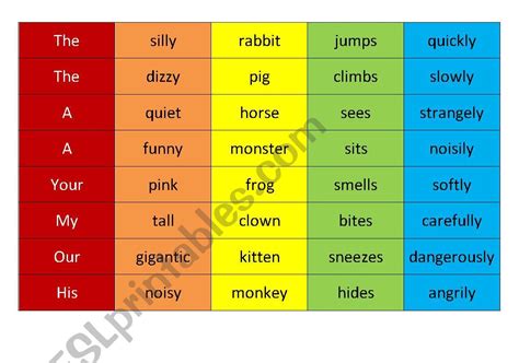 Silly Sentences (Harder) - ESL worksheet by daegujeroen