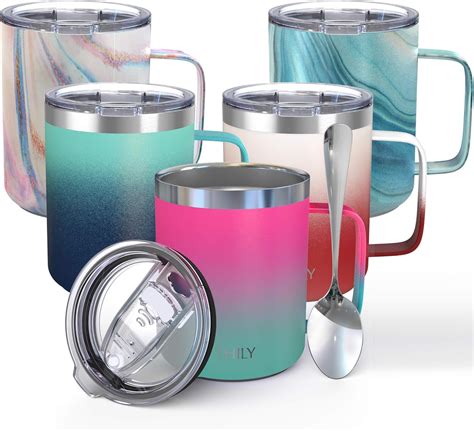 Stainless Steel Insulated Travel Mug - THILY 12 oz Vacuum Insulated Coffee Cup with Handle ...