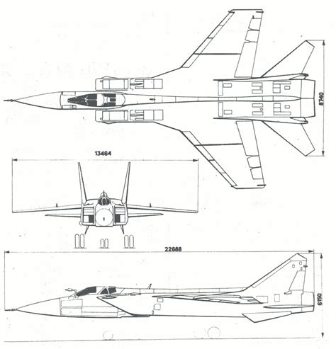 Mikoyan-Gurevich MiG-25 Blueprint - Download free blueprint for 3D modeling