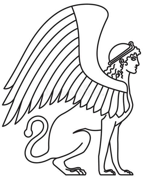 Sphinx, Ancient Greek line art style vector illustration. Sphinx, line ...