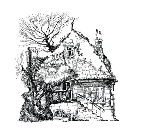 Old House, Ruin. Ink Drawing Stock Illustration - Illustration of trash, abandoned: 130129495