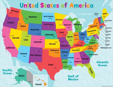 Colorful United States Of America Map Chart | Estudar geografia, Educação, Geografia