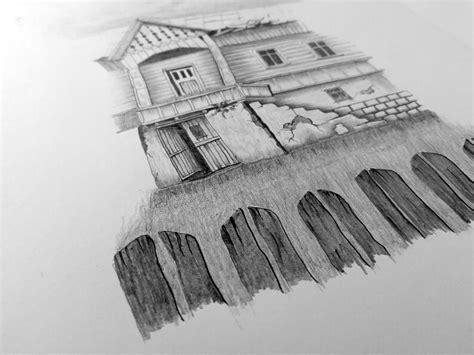 Original pencil drawing abandoned house print gift wall | Etsy