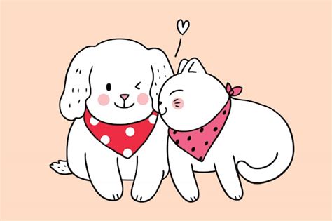 Premium Vector | Cartoon cute cat kissing dog