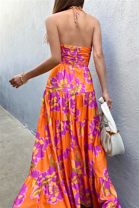 Orchid Maxi Dress - Orange Floral