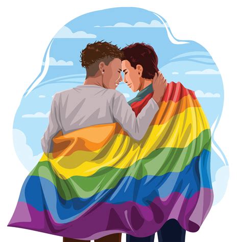 Homosexual Couple Hugging with Pride LGBTQ Flag 2373820 Vector Art at ...