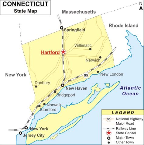 Connecticut Map, Map of Connecticut State (USA) - Highways, Cities, Roads, Rivers