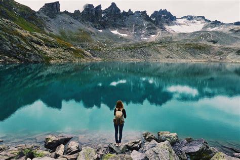 women, Photography, Nature, Landscape, Lake, Hiking, Turquoise, Water, Mountains, Overcast ...