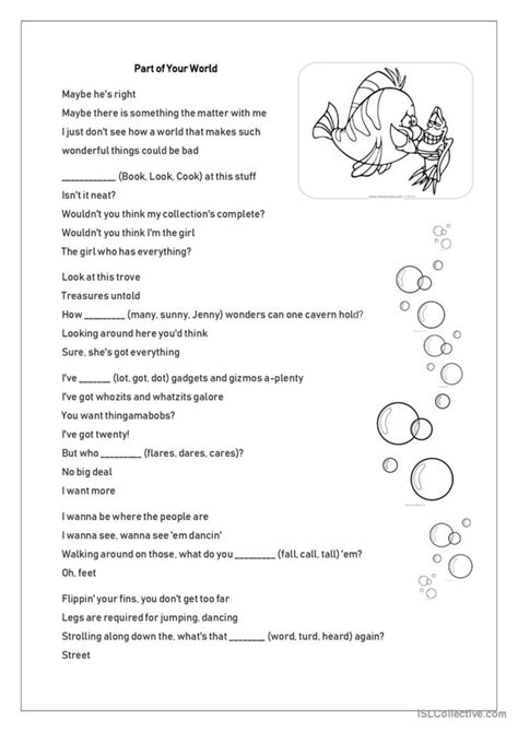 Part of Your World Song: English ESL worksheets pdf & doc