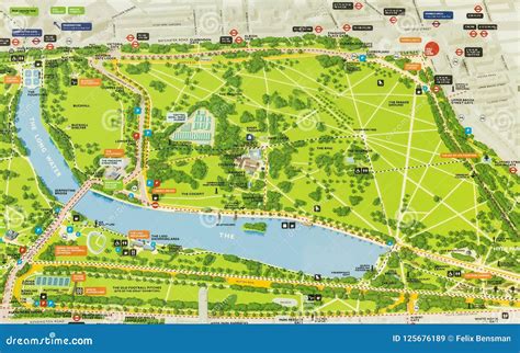 Hyde Park. London, UK map. editorial stock image. Image of park - 125676189