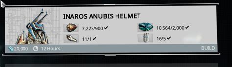 Inaros' Anubis helmet crafting requirements : r/Warframe