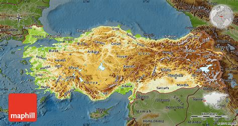 Physical Map of Turkey, darken