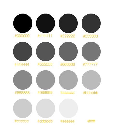 Grey scale organized neatly. | Black color palette, Grey color palette, Hex color palette