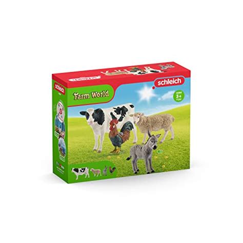 Schleich Farm Animal Toys and Playsets - Farm World 4 Piece Starter Set with Cow, Rooster, Sheep ...