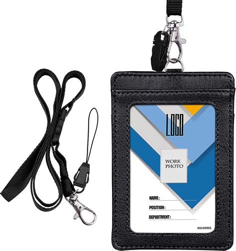 Badge Holder with Lanyard, Wisdompro® 2-Sided Vertical PU Leather ID Card Badge Holder with 1 ID ...