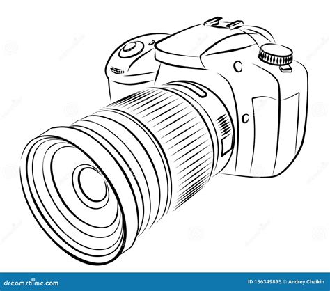 Digital Camera Sketch. stock vector. Illustration of professional - 136349895