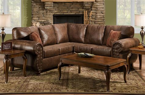 Brown Smokey Leather Like Microfiber Classic Sectional Sofa