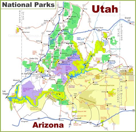 Utah-Arizona national parks map