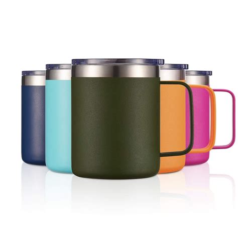 12oz Stainless Steel Insulated Coffee Mug with Handle, Double Wall Vacuum Tumbler Cup with Lid ...