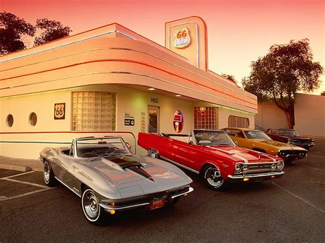 HD wallpaper: Diner Restaurant Classic Car Classic Chevrolet Corvette GTO Pontiac Plymouth HD ...