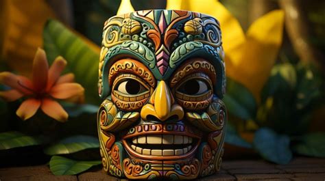 Premium AI Image | A tiki mask on yellow background