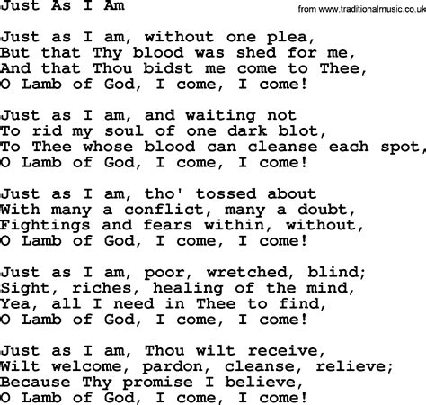 Baptist Hymnal, Christian Song: Just As I Am- lyrics with PDF for printing