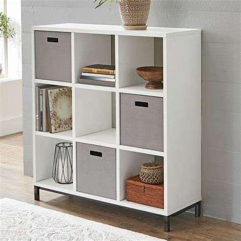 9 Cube Bookcase White Wood 3-Shelf Bookshelf Storage Display Shelves ...