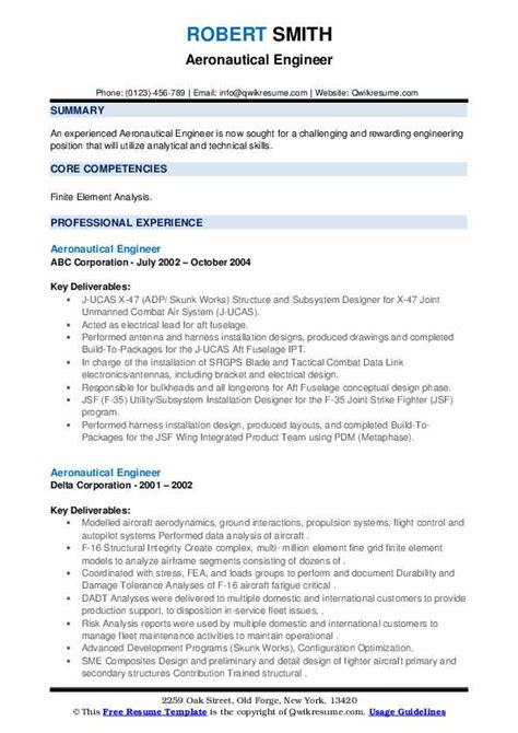 Aeronautical Engineer Resume Samples | QwikResume