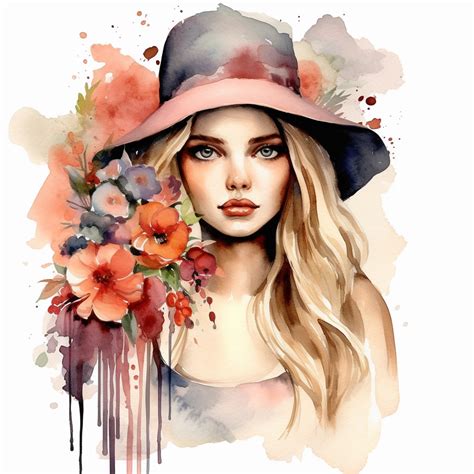 Country Girl Watercolor, Boho Girls clipart, Digital Watercolor Illustration Girl, Girl Flowers ...