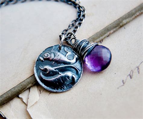 Pisces Pendant Necklace Amethyst Birthstone Necklace