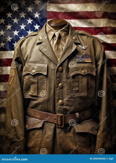 Military Uniform with an American Flag Behind it Stock Illustration - Illustration of officer ...