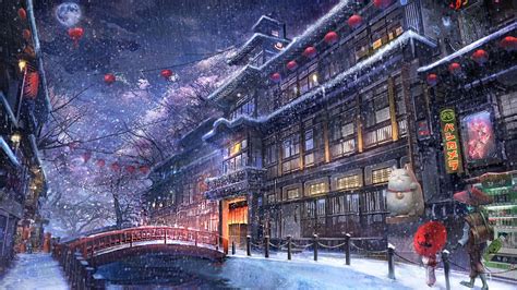 Snow Anime City Wallpapers - Wallpaper Cave