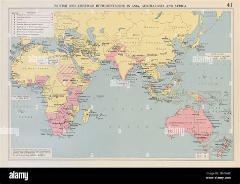 British & American Diplomatic Representation Asia, Australasia & Africa 1952 map Stock Photo - Alamy