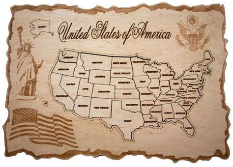 Wooden Map of the USA, wooden map state of, 50 state USA Wooden Map, Wooden Puzzles, Map Puzzle ...