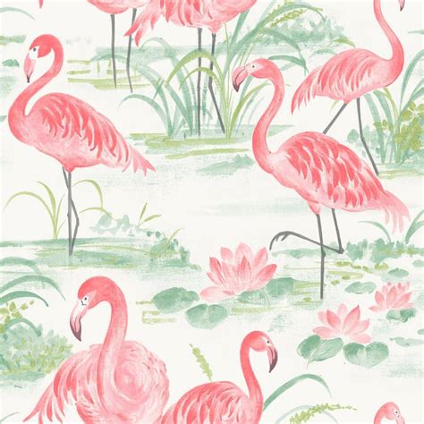 NuWallpaper Pink Flamingo Beach Peel and Stick Wallpaper Pink Vinyl ...